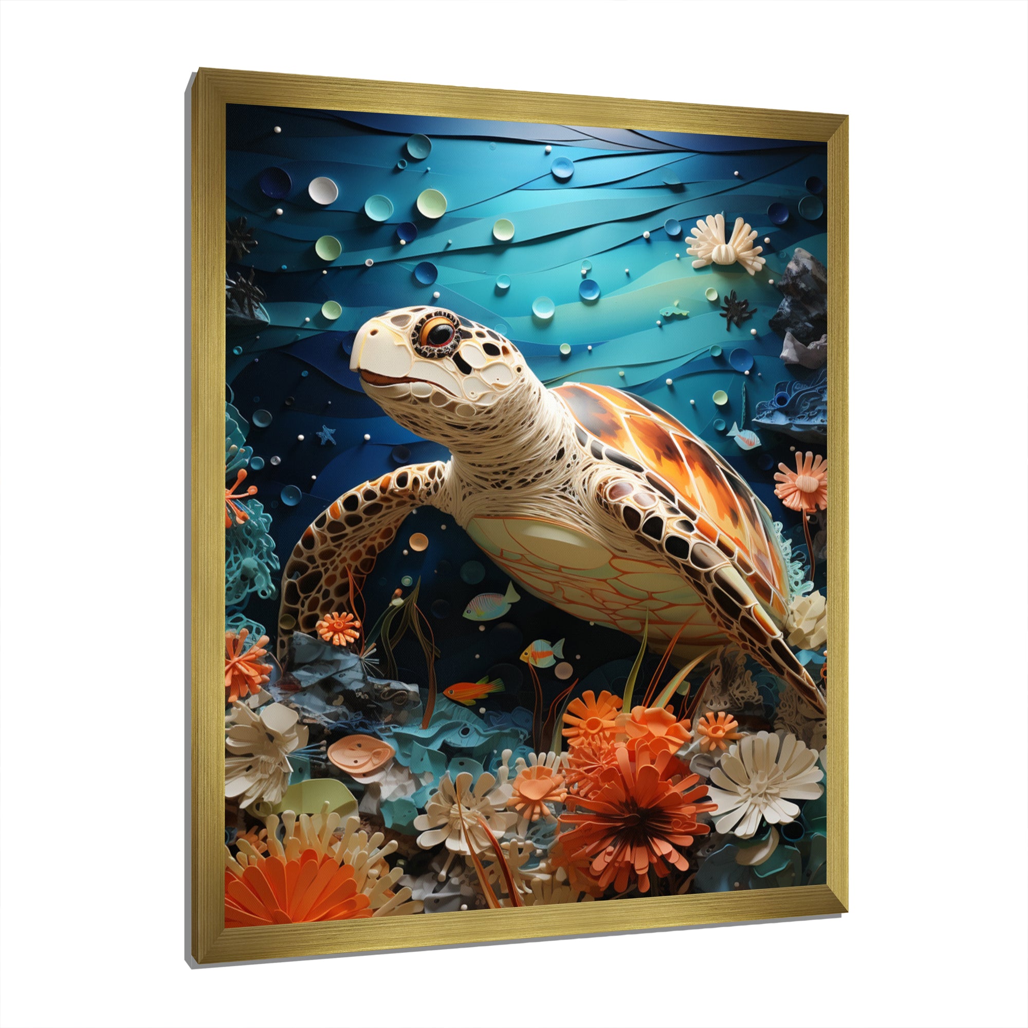 Turtle Coastal Creatures Pointillism - Turtle Canvas Wall Art