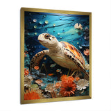 Turtle Coastal Creatures Pointillism - Turtle Canvas Wall Art