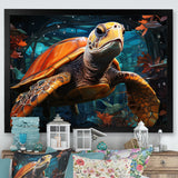 Turtle Journey Floral Geometric - Brown Turtle Wall Art