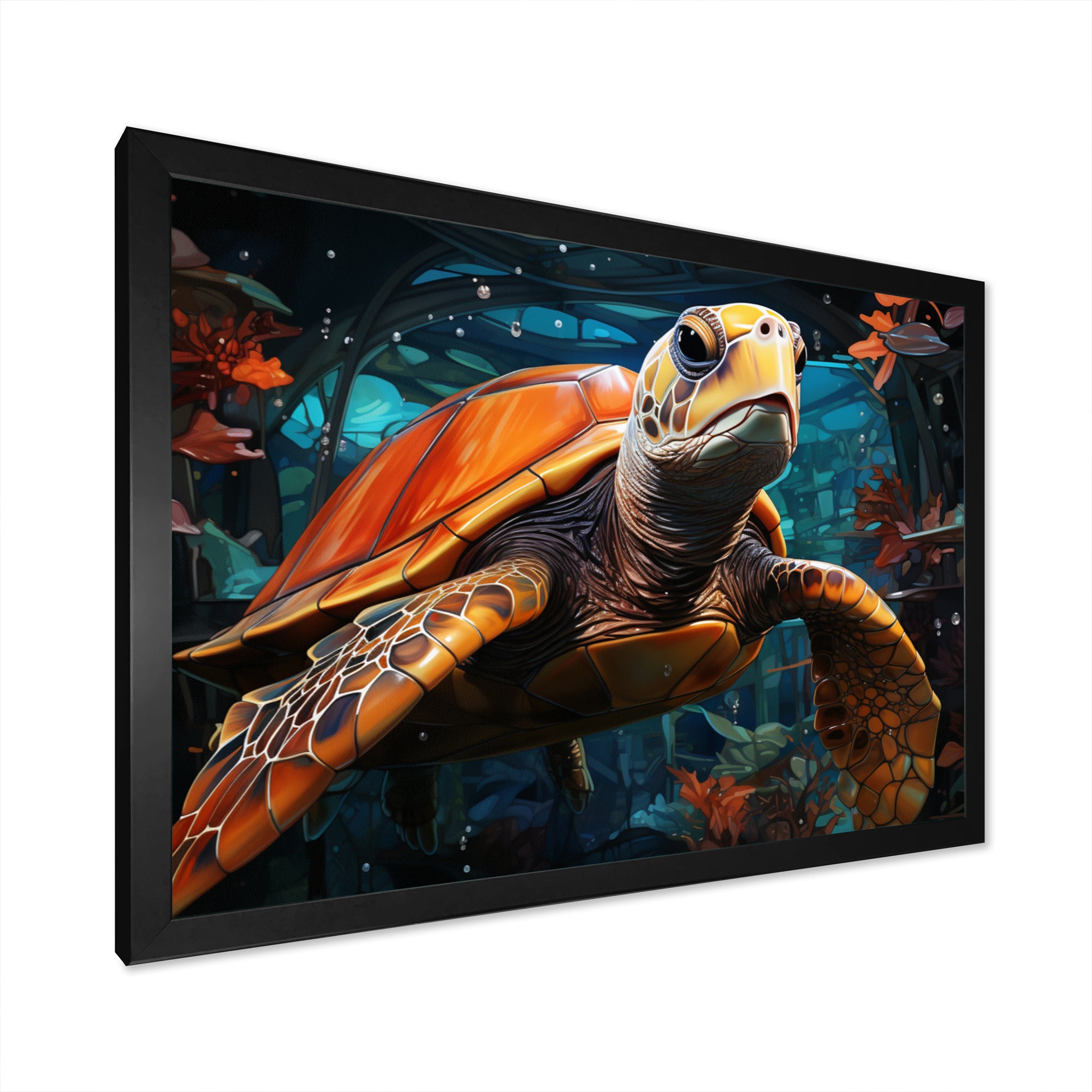 Turtle Journey Floral Geometric - Brown Turtle Wall Art