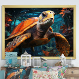 Turtle Journey Floral Geometric - Brown Turtle Wall Art