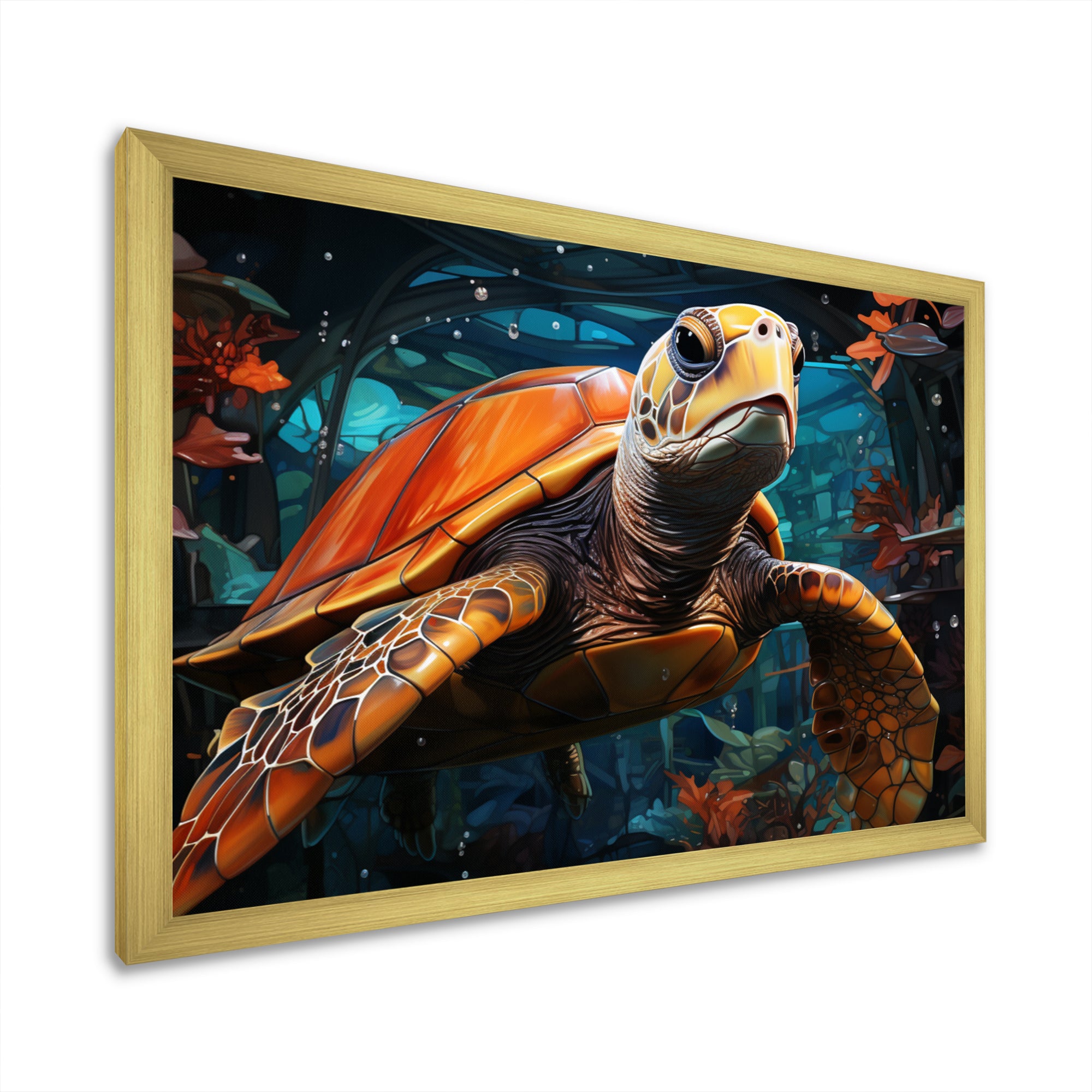 Turtle Journey Floral Geometric - Brown Turtle Wall Art