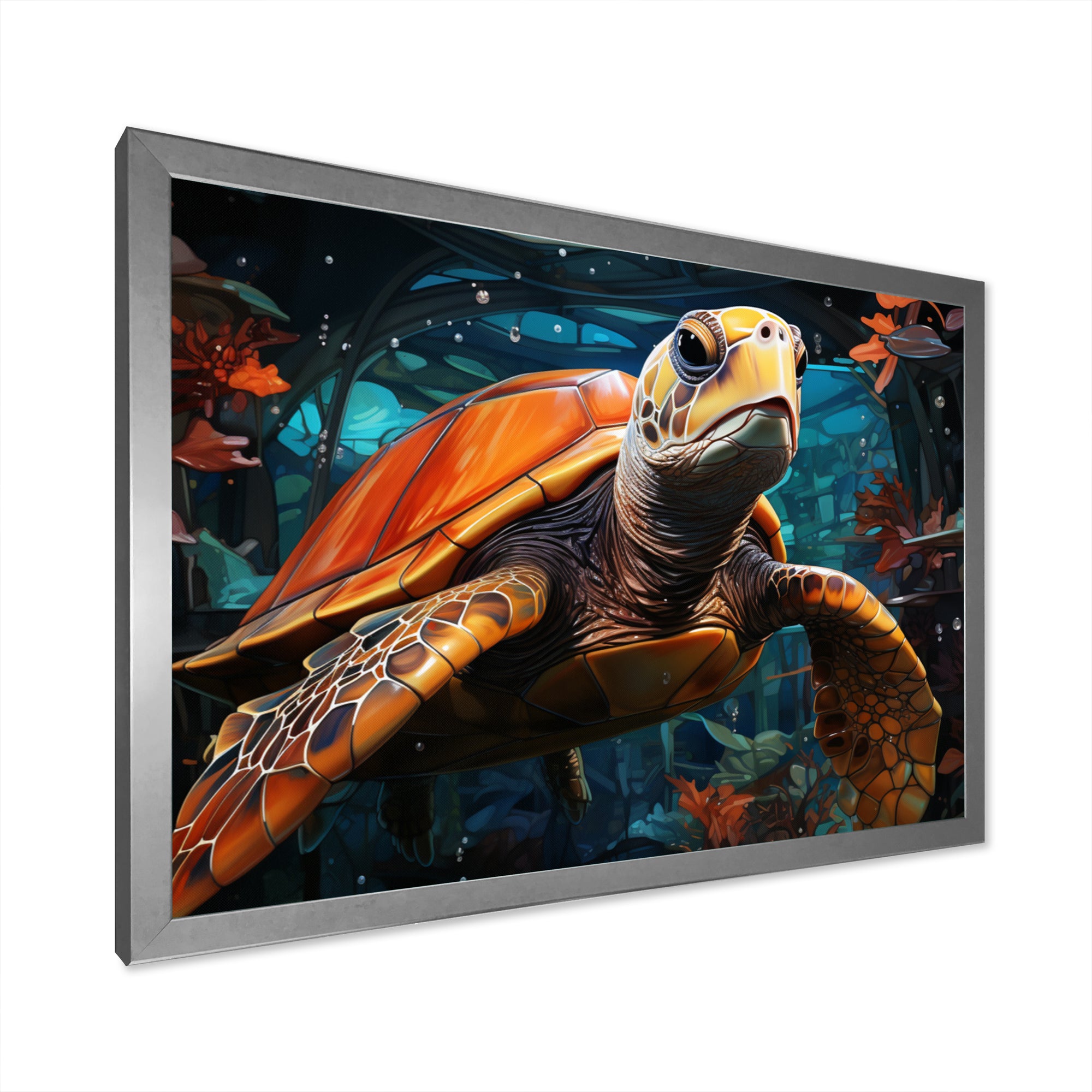 Turtle Journey Floral Geometric - Brown Turtle Wall Art