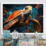 Turtle Journey Floral Geometric - Brown Turtle Wall Art