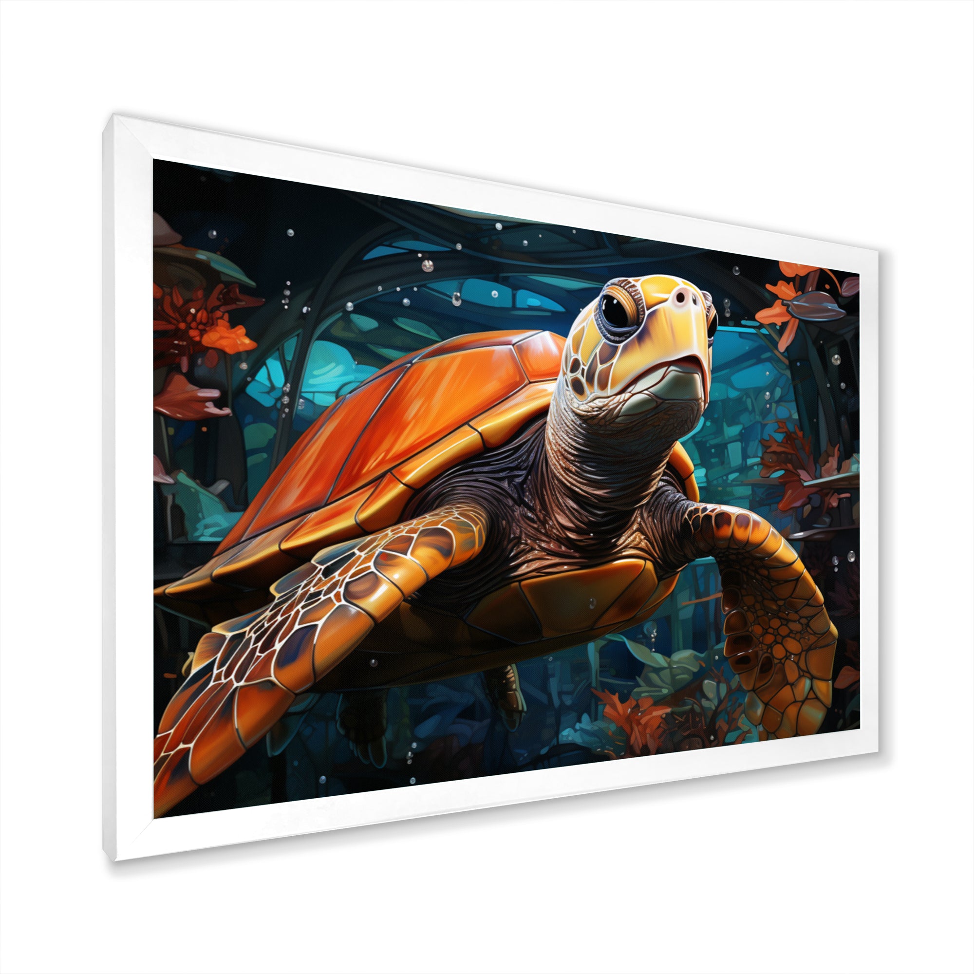 Turtle Journey Floral Geometric - Brown Turtle Wall Art