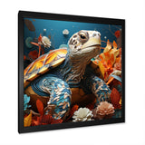 Turtle Journey Coral Geometric - Turtle Framed Canvas Art