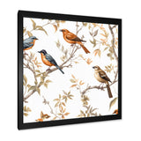Orange Green Birds On Trees - Bird Framed Canvas Art