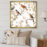 Orange Green Birds On Trees - Bird Framed Canvas Art