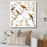 Orange Green Birds On Trees - Bird Framed Canvas Art