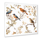 Orange Green Birds On Trees - Bird Framed Canvas Art