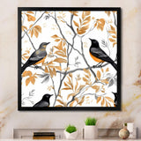 Brown Black Birds On Trees - Bird Large Canvas Wall Art