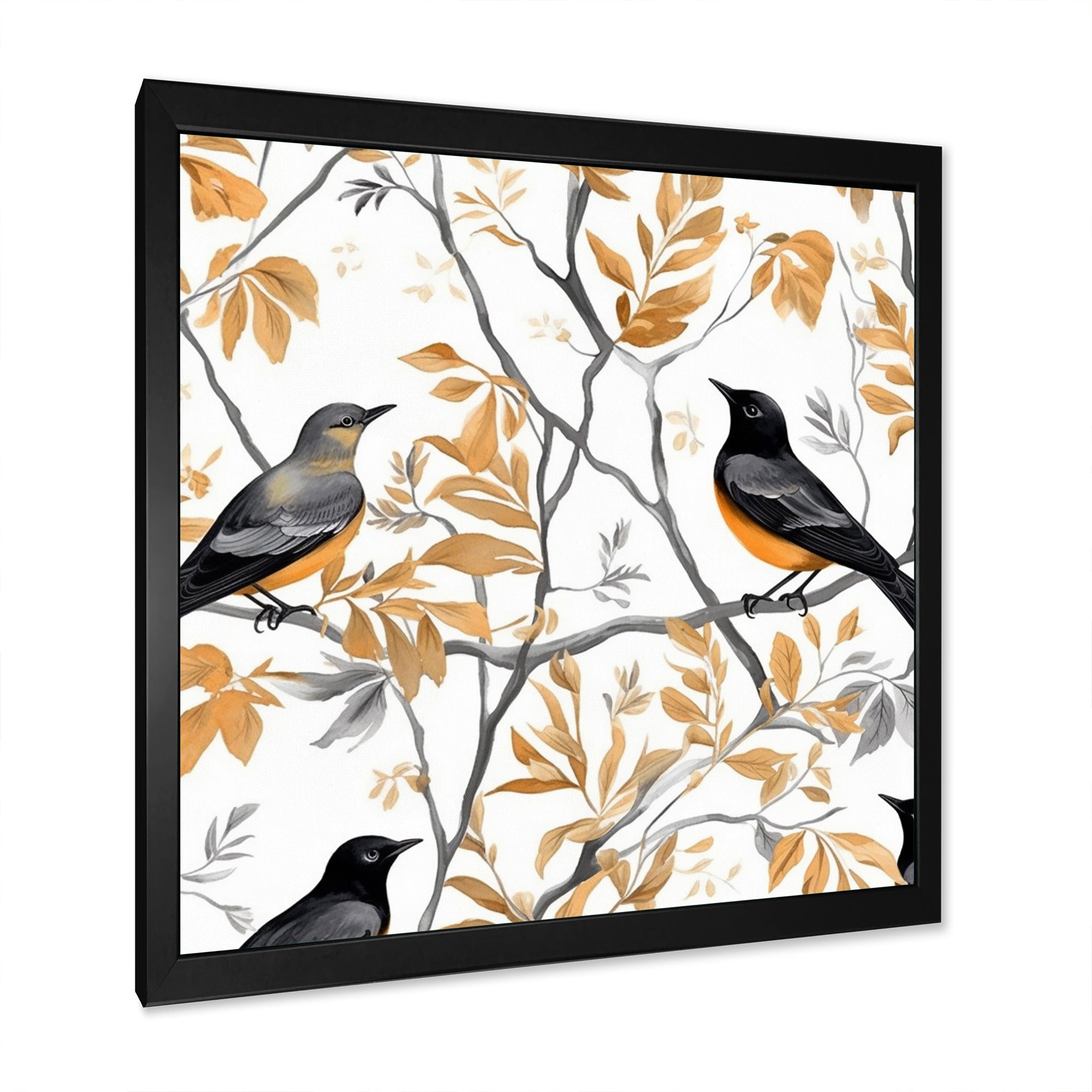 Brown Black Birds On Trees - Bird Large Canvas Wall Art