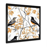 Brown Black Birds On Trees - Bird Large Canvas Wall Art