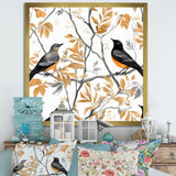 Brown Black Birds On Trees - Bird Large Canvas Wall Art