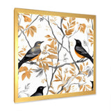 Brown Black Birds On Trees - Bird Large Canvas Wall Art