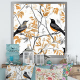 Brown Black Birds On Trees - Bird Large Canvas Wall Art