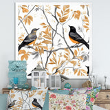 Brown Black Birds On Trees - Bird Large Canvas Wall Art