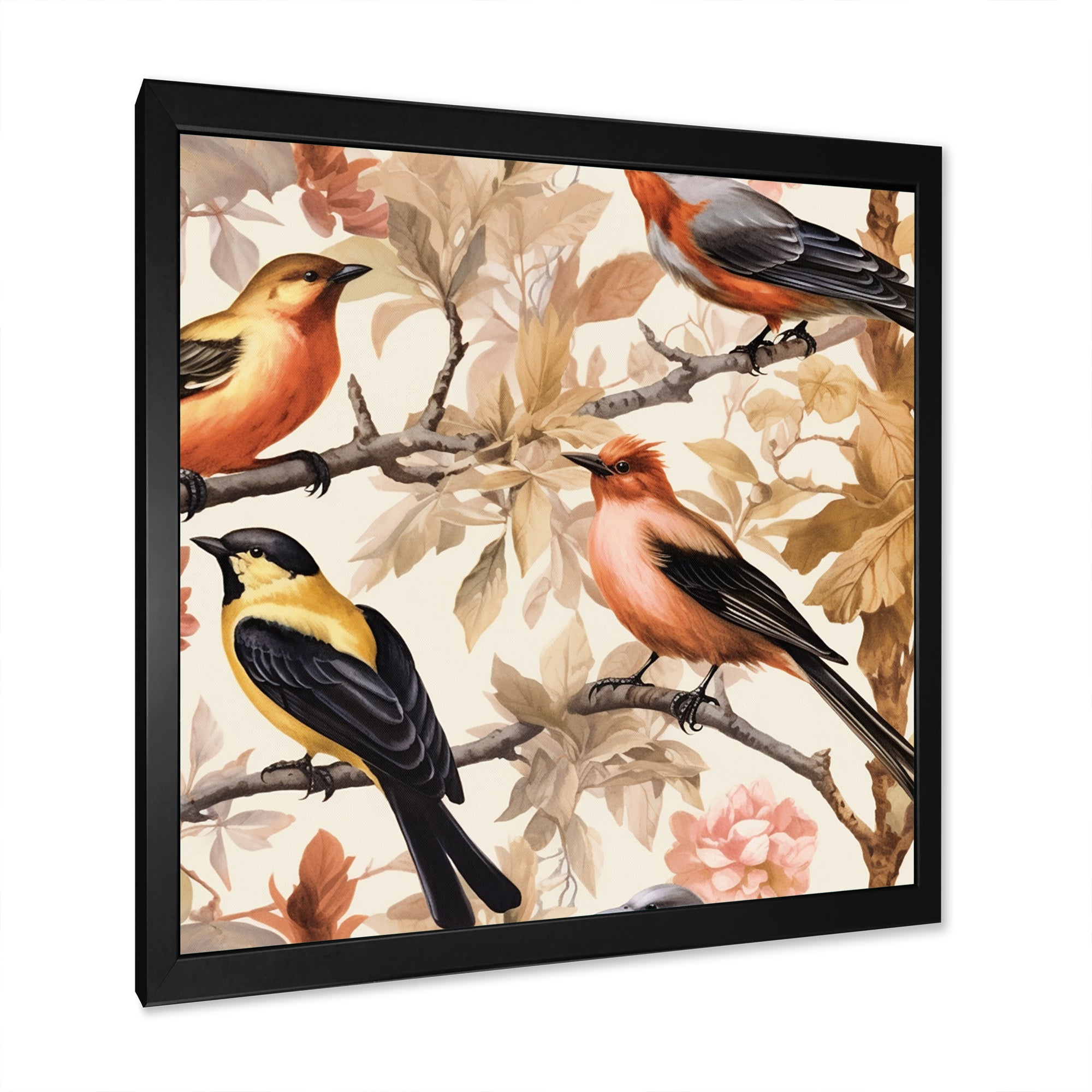 Yellow Black Birds On Trees - Bird Living Room Wall Art