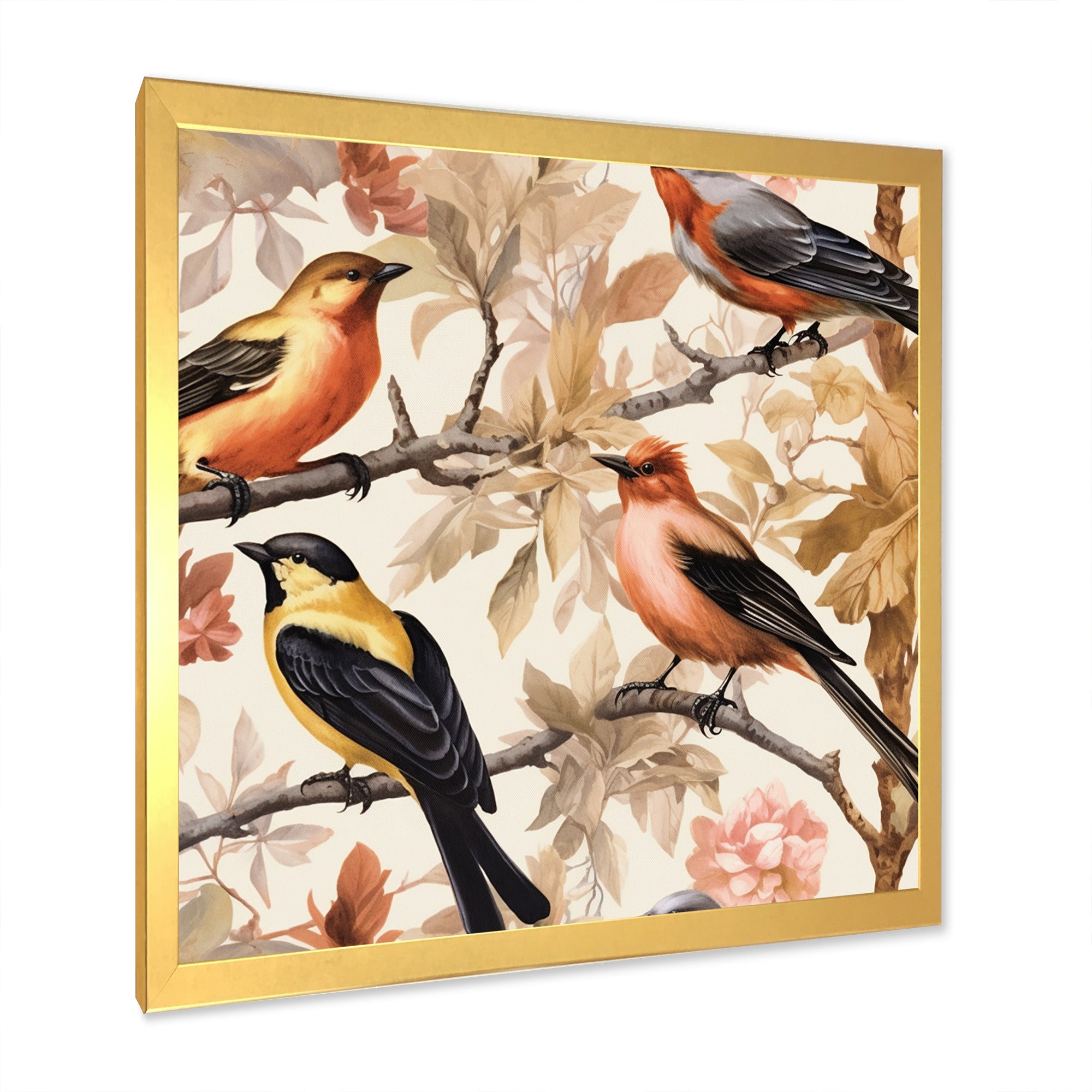 Yellow Black Birds On Trees - Bird Living Room Wall Art