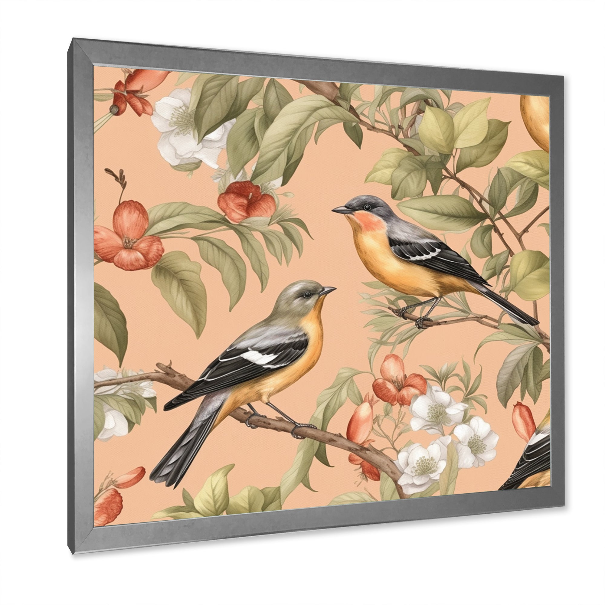 Green Yellow Birds On Trees - Bird Bedroom Wall Art