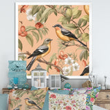 Green Yellow Birds On Trees - Bird Bedroom Wall Art