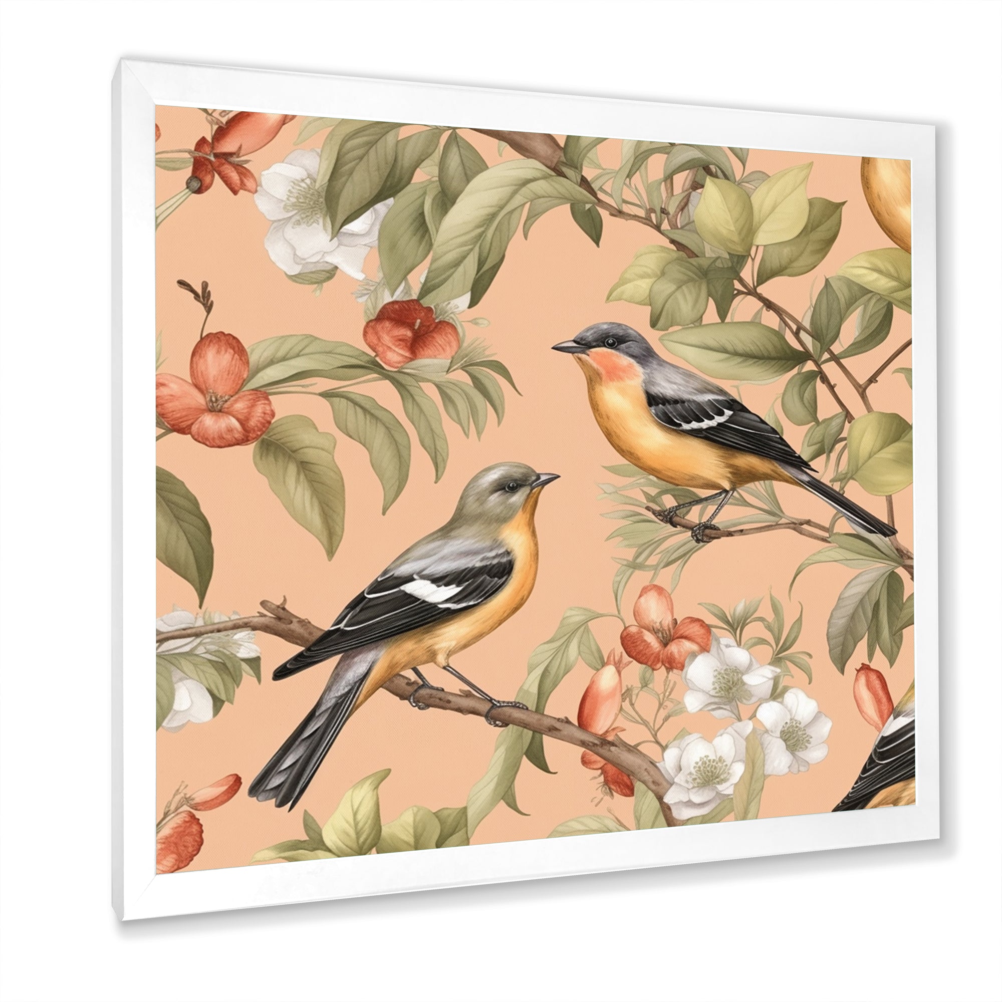 Green Yellow Birds On Trees - Bird Bedroom Wall Art