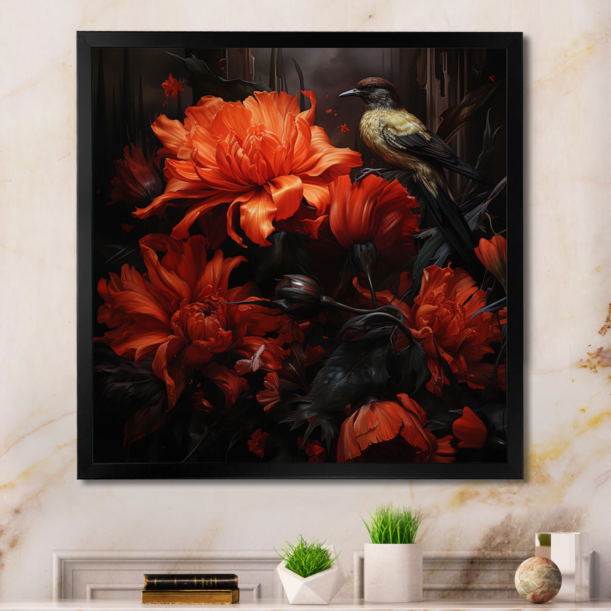 Modern Bluejaybirds On Flower - Bird Canvas Wall Art