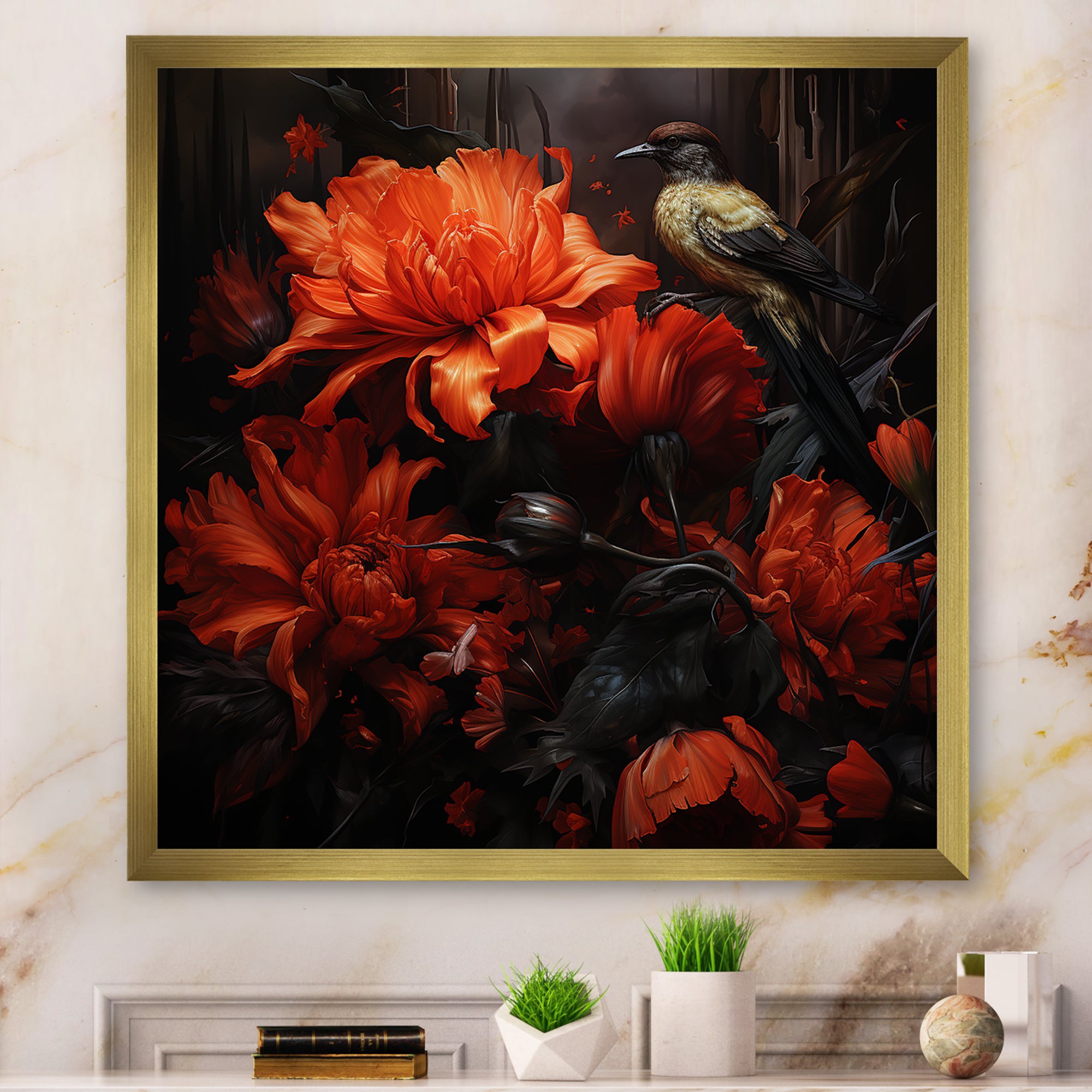 Modern Bluejaybirds On Flower - Bird Canvas Wall Art