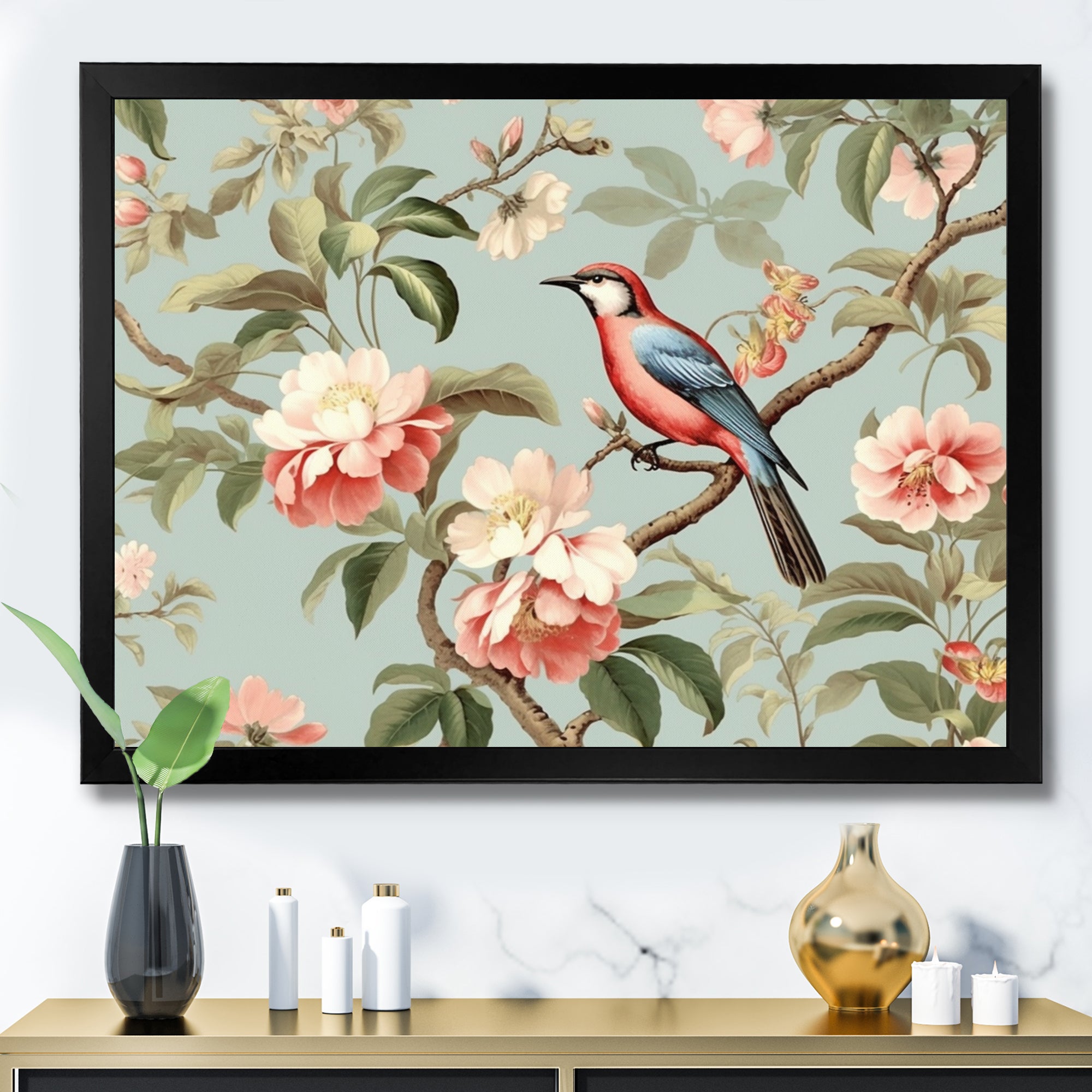 Brown Bird On Floral Trees - Bird Wall Art Prints
