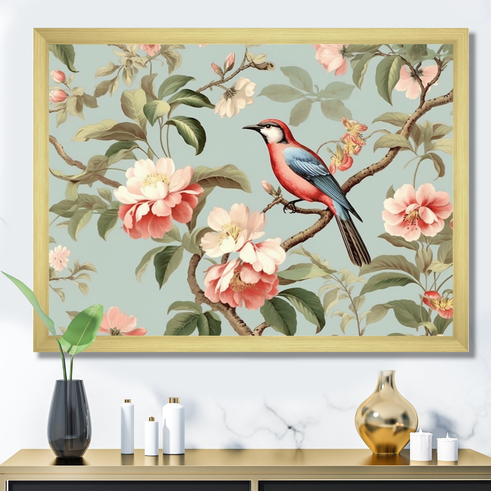 Brown Bird On Floral Trees - Bird Wall Art Prints