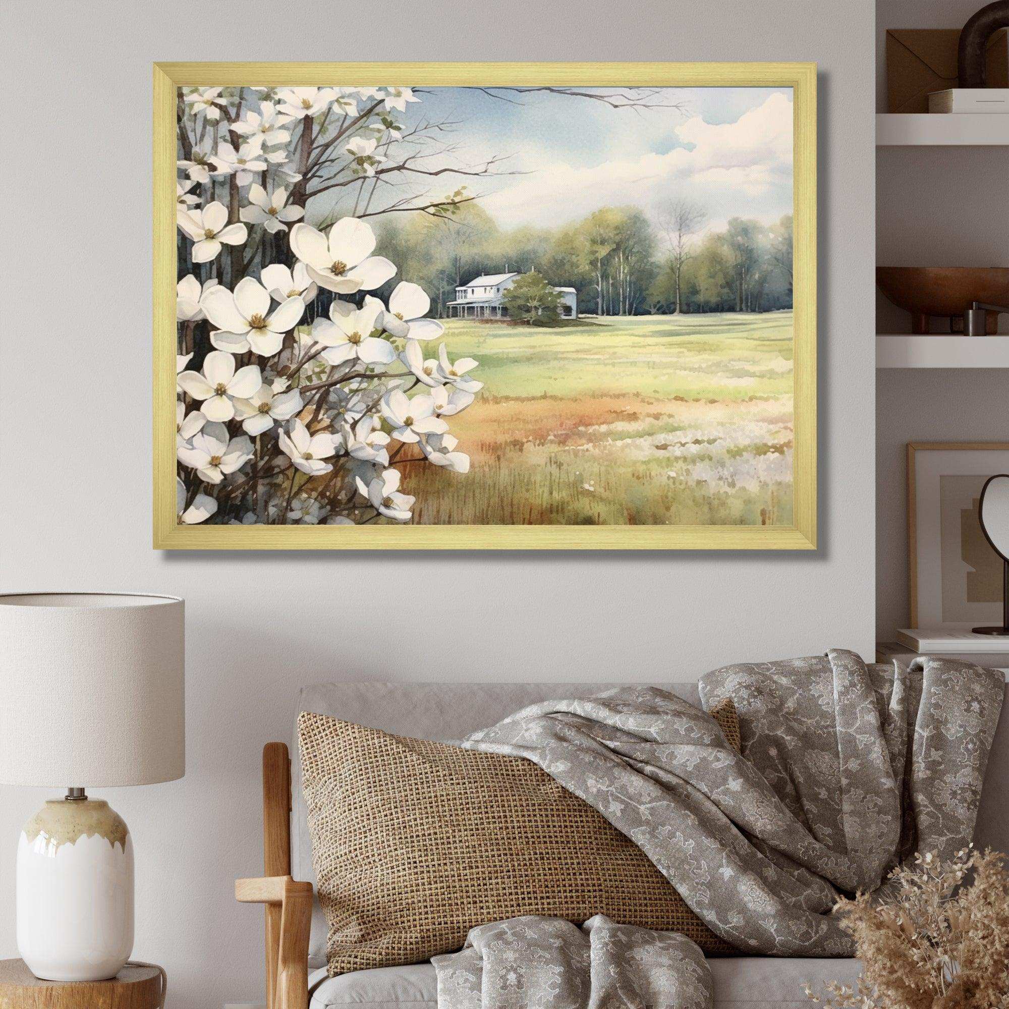 White Grey Dogwood At The Farm I - Floral Canvas Wall Art