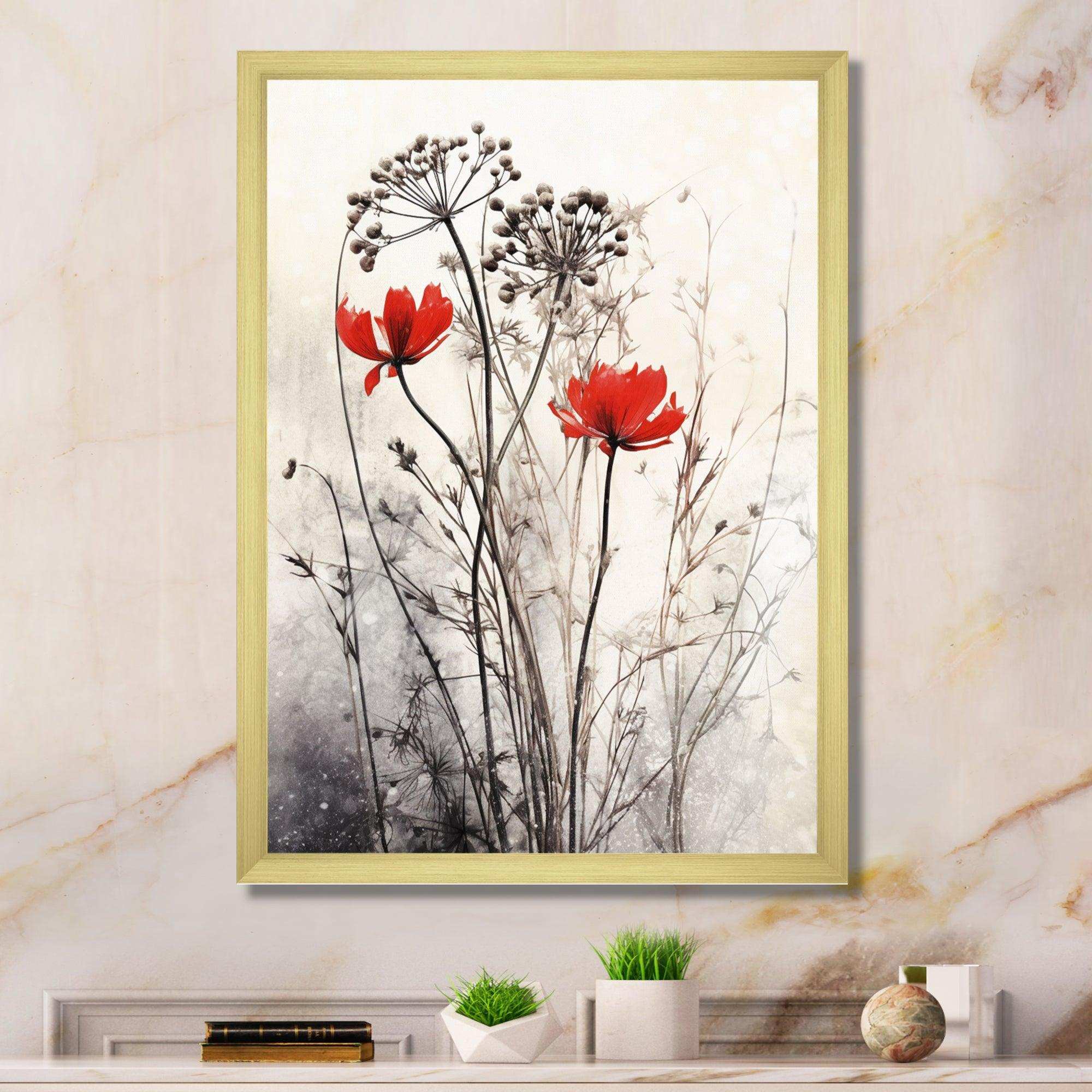 Red Grey Herb Garden I - Floral Canvas Wall Art