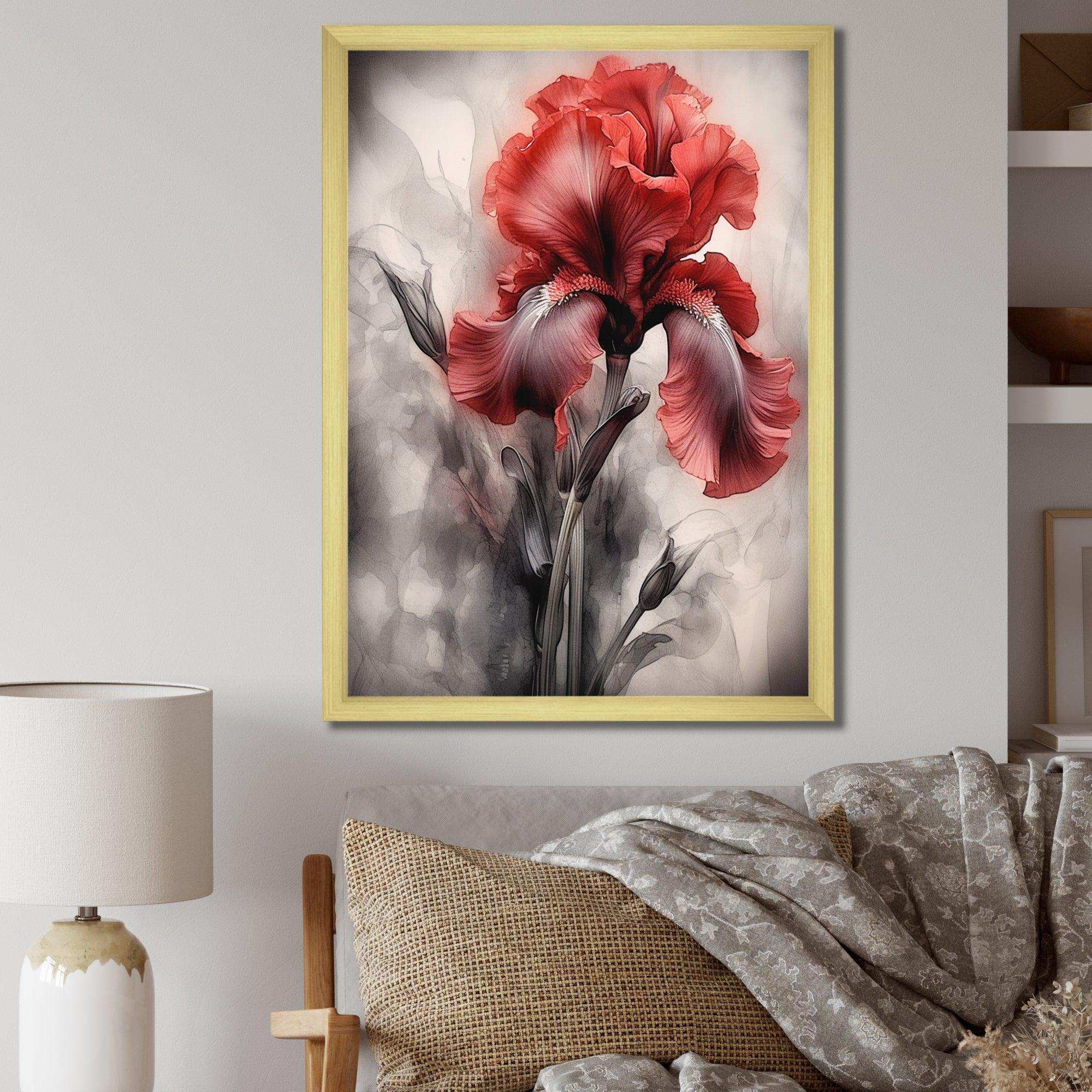 Red Black Iris Petal II - Floral Canvas Wall Art