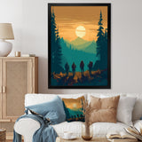Yellow Teal Bold Hiking Sunset I - Hiking Canvas Wall Art