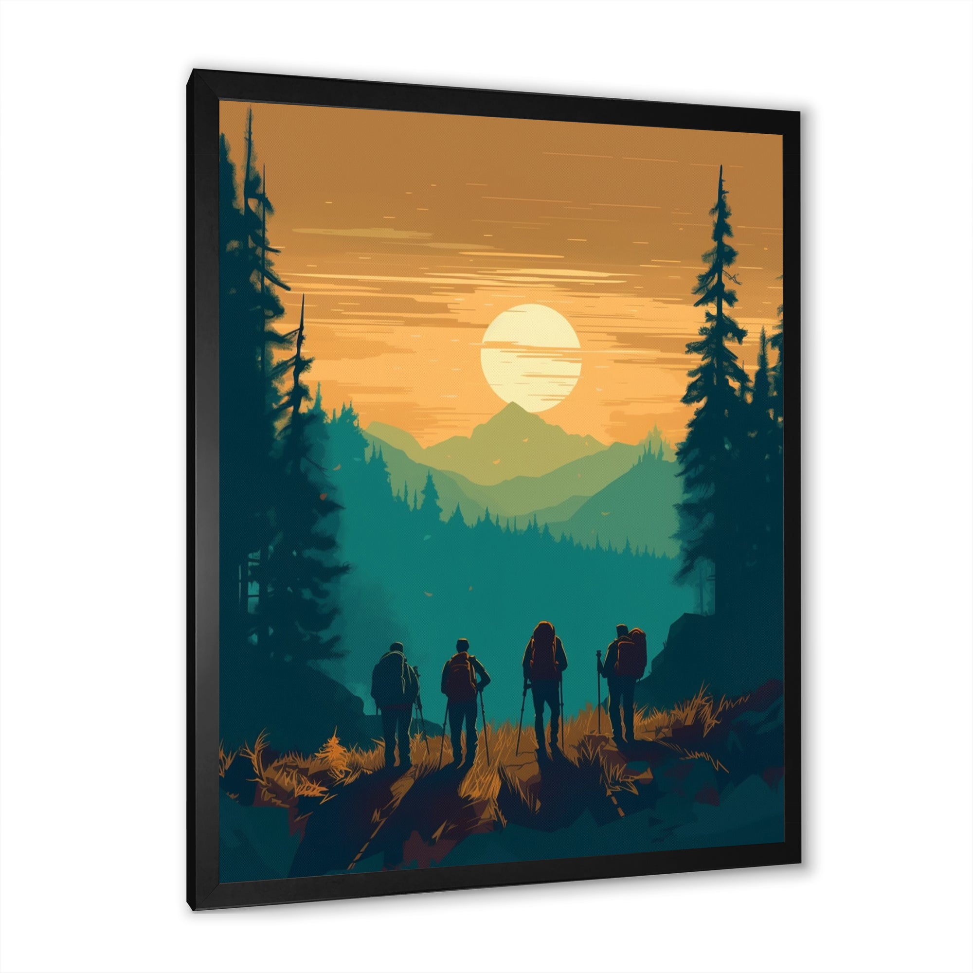 Yellow Teal Bold Hiking Sunset I - Hiking Canvas Wall Art