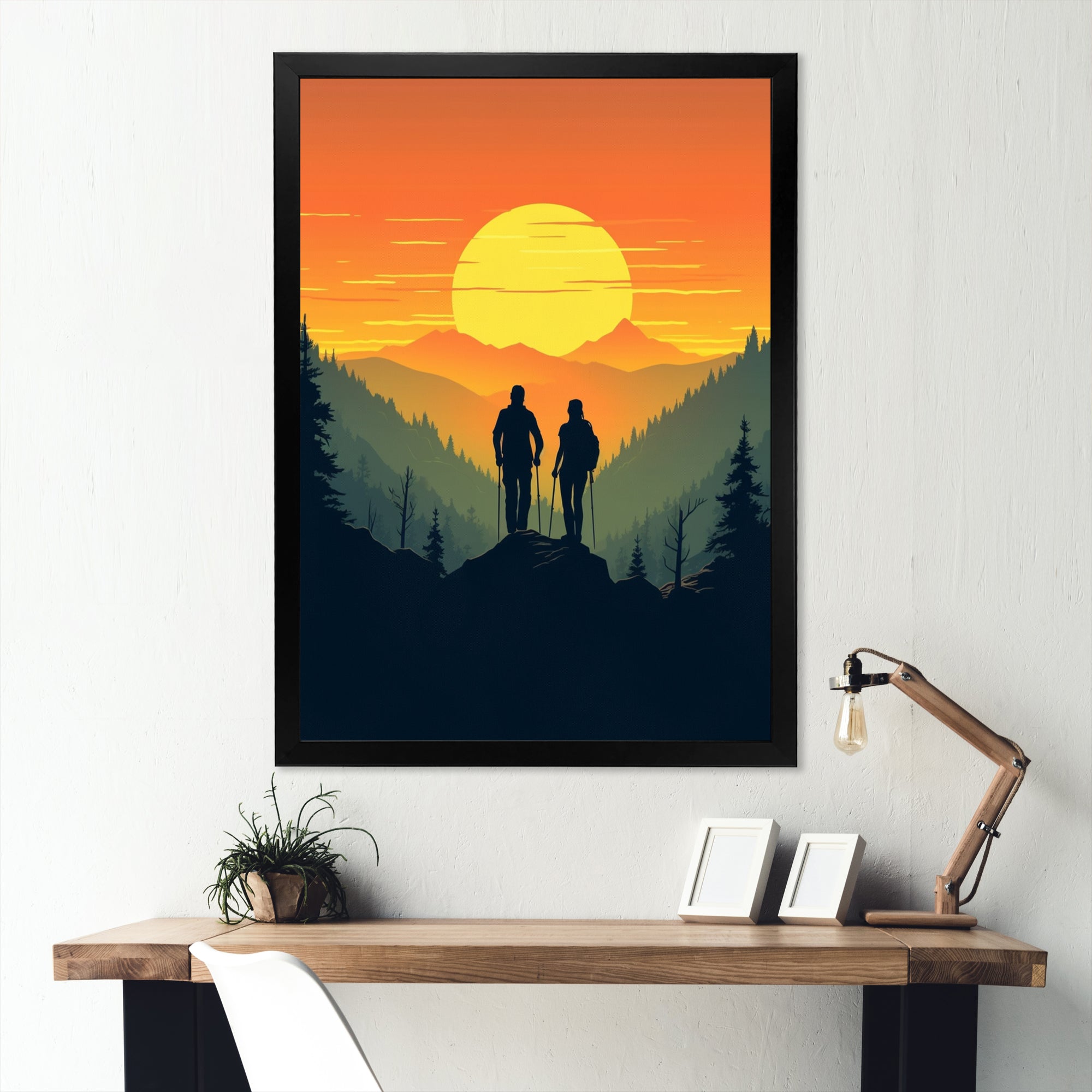 Orange Yellow Bold Hiking Sunset - Hiking Canvas Wall Art