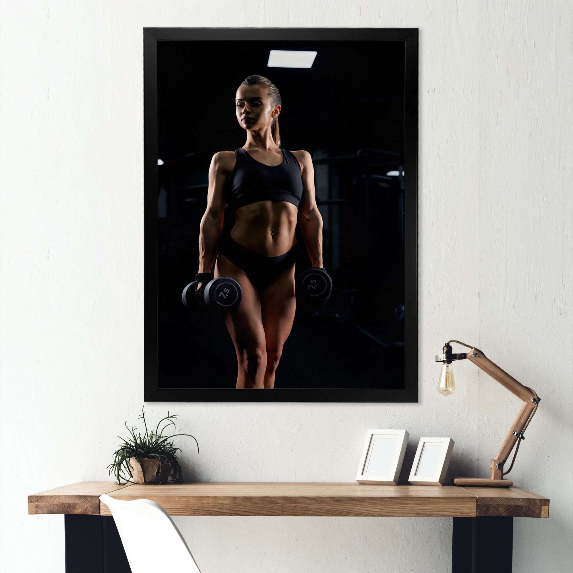 Weightlifting Woman Gym Portrait I - Weightlifting Canvas Wall Art