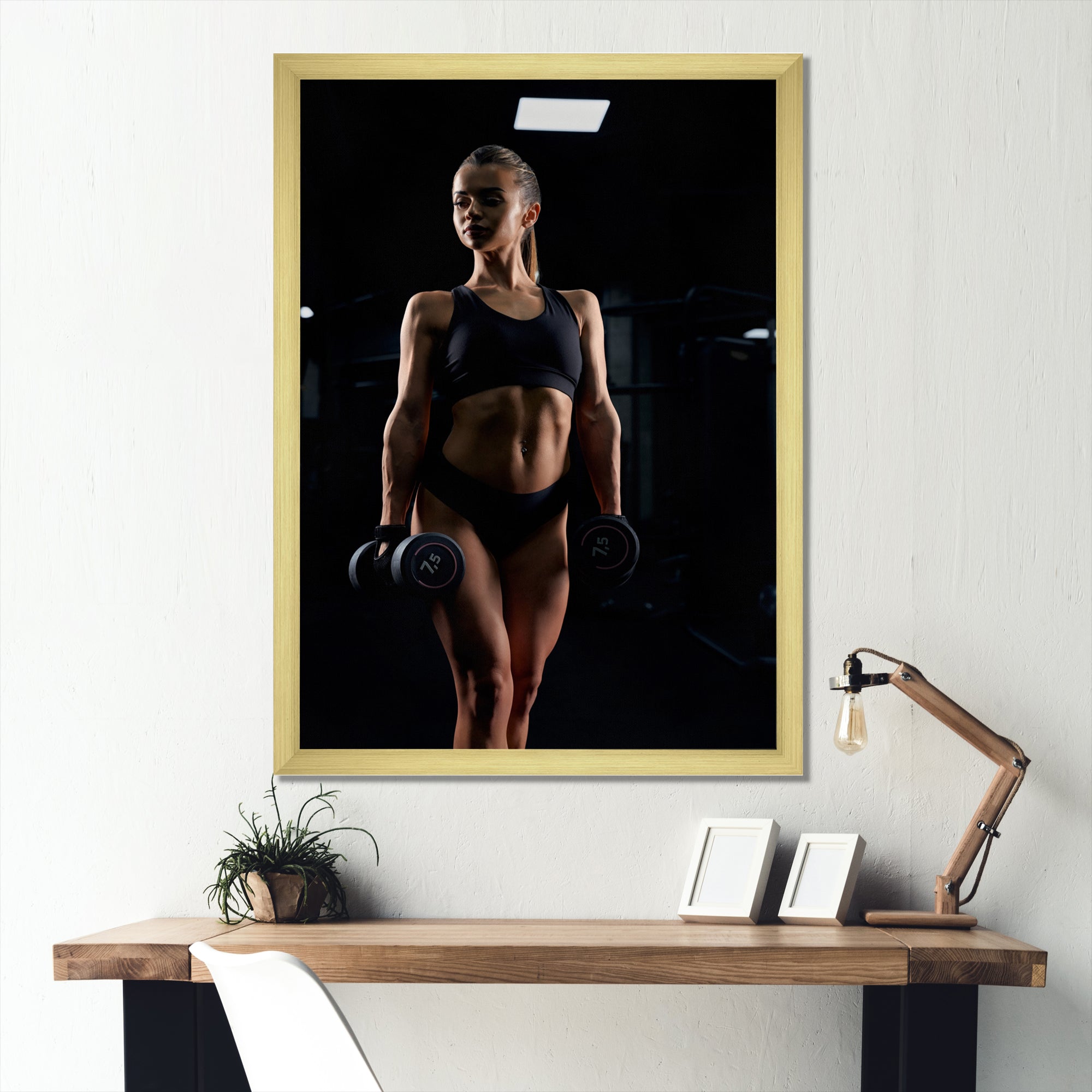 Weightlifting Woman Gym Portrait I - Weightlifting Canvas Wall Art