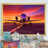 Airplane At Sunset I - Plane Canvas Wall Art