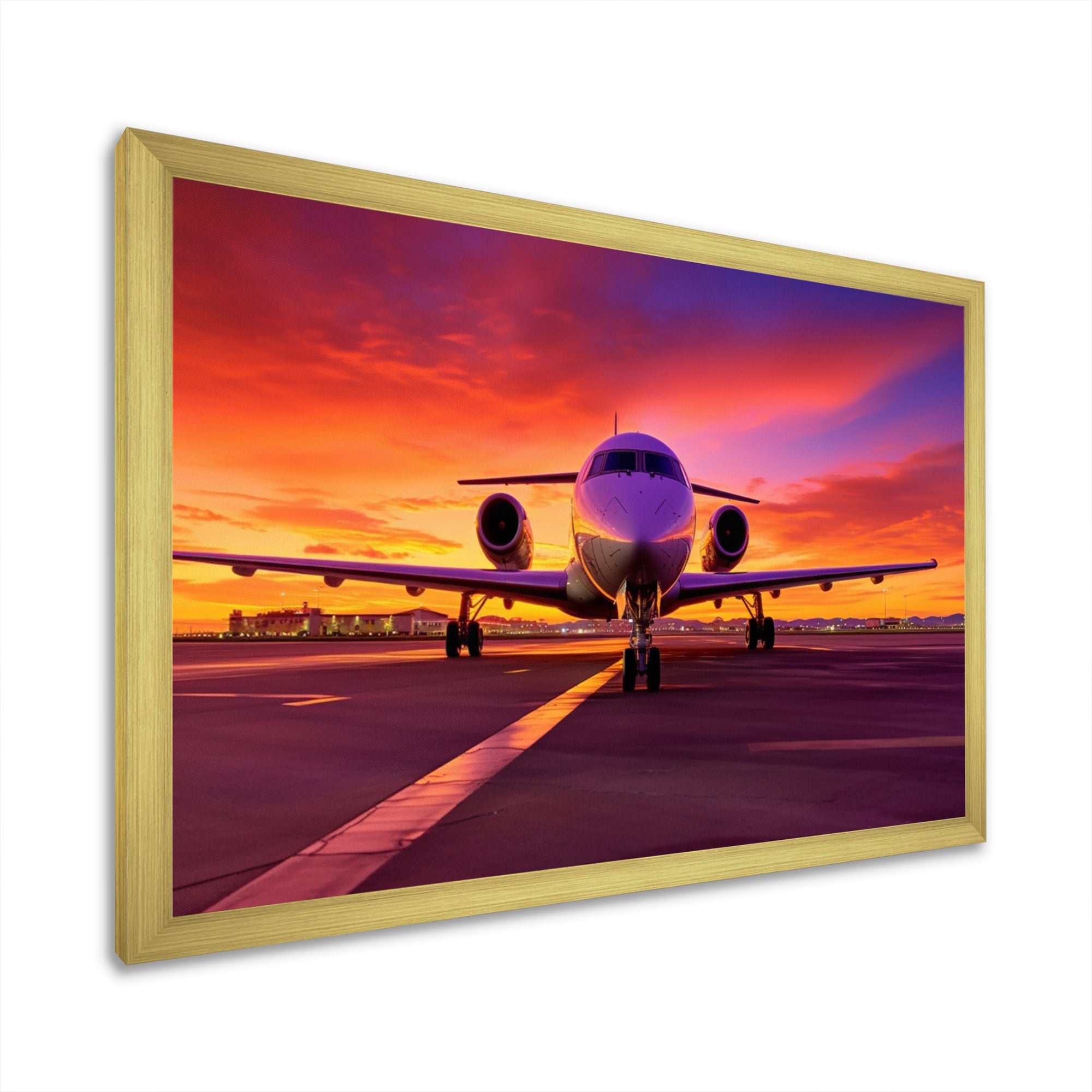 Airplane At Sunset I - Plane Canvas Wall Art