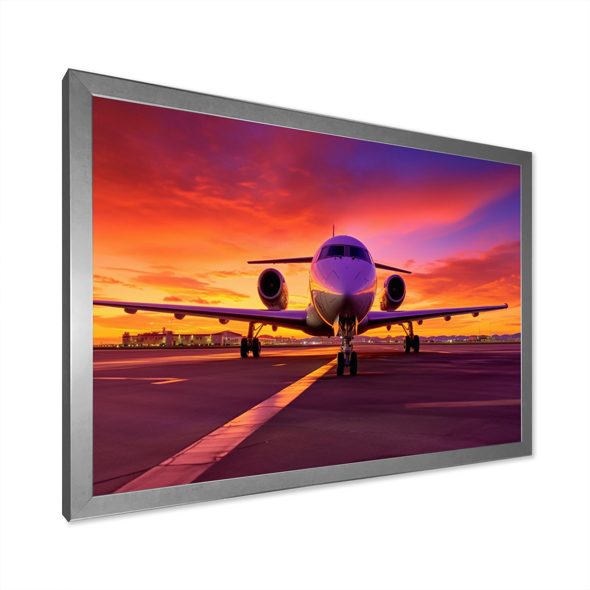 Airplane At Sunset I - Plane Canvas Wall Art