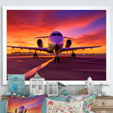 Airplane At Sunset I - Plane Canvas Wall Art