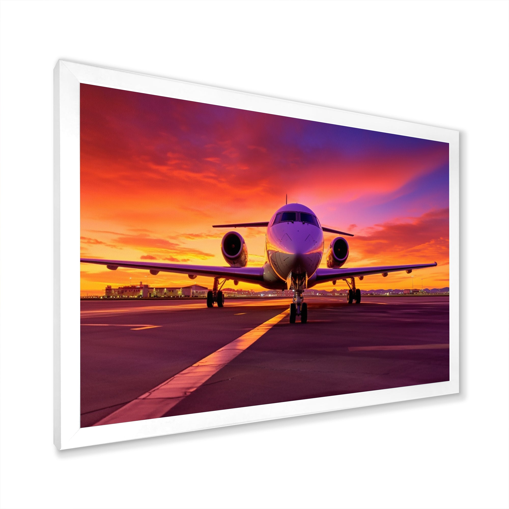 Airplane At Sunset I - Plane Canvas Wall Art