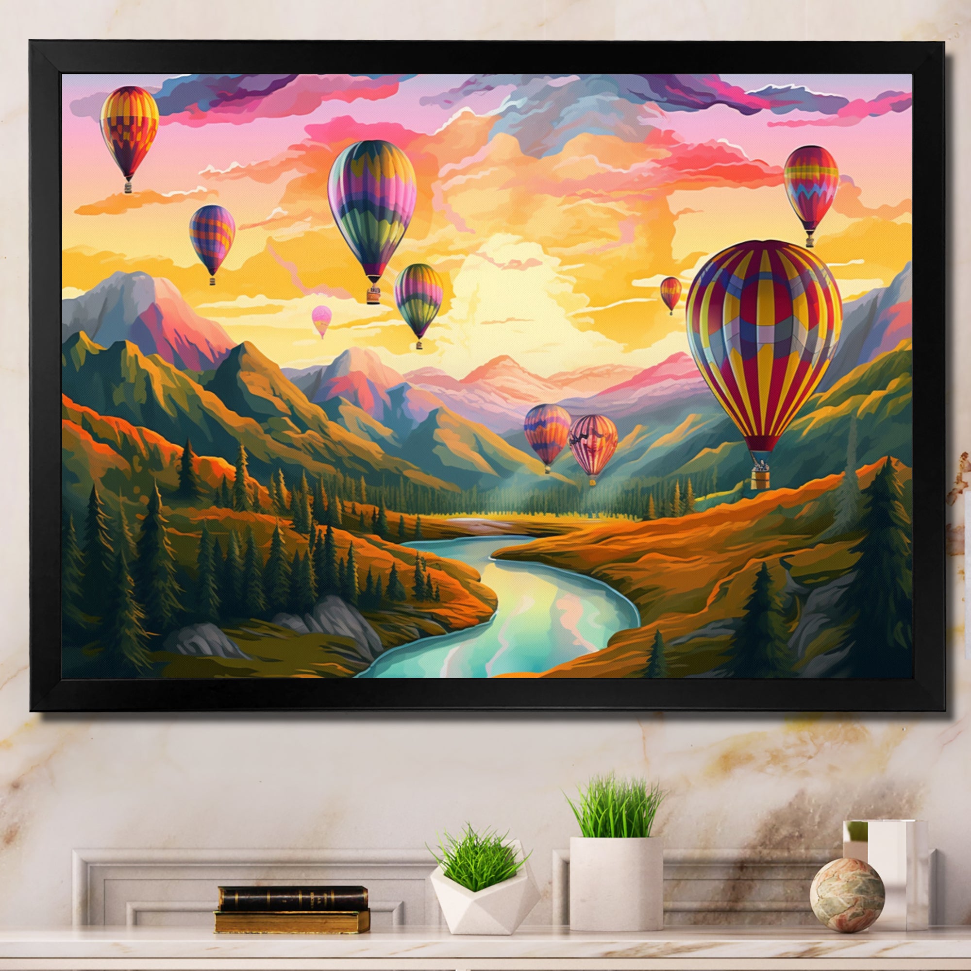 Hot Air Ballon Bold Scenery I - Hot Air Balloon Canvas Wall Art