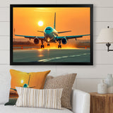 Sunset Airplane On The Tarmac I - Plane Canvas Wall Art