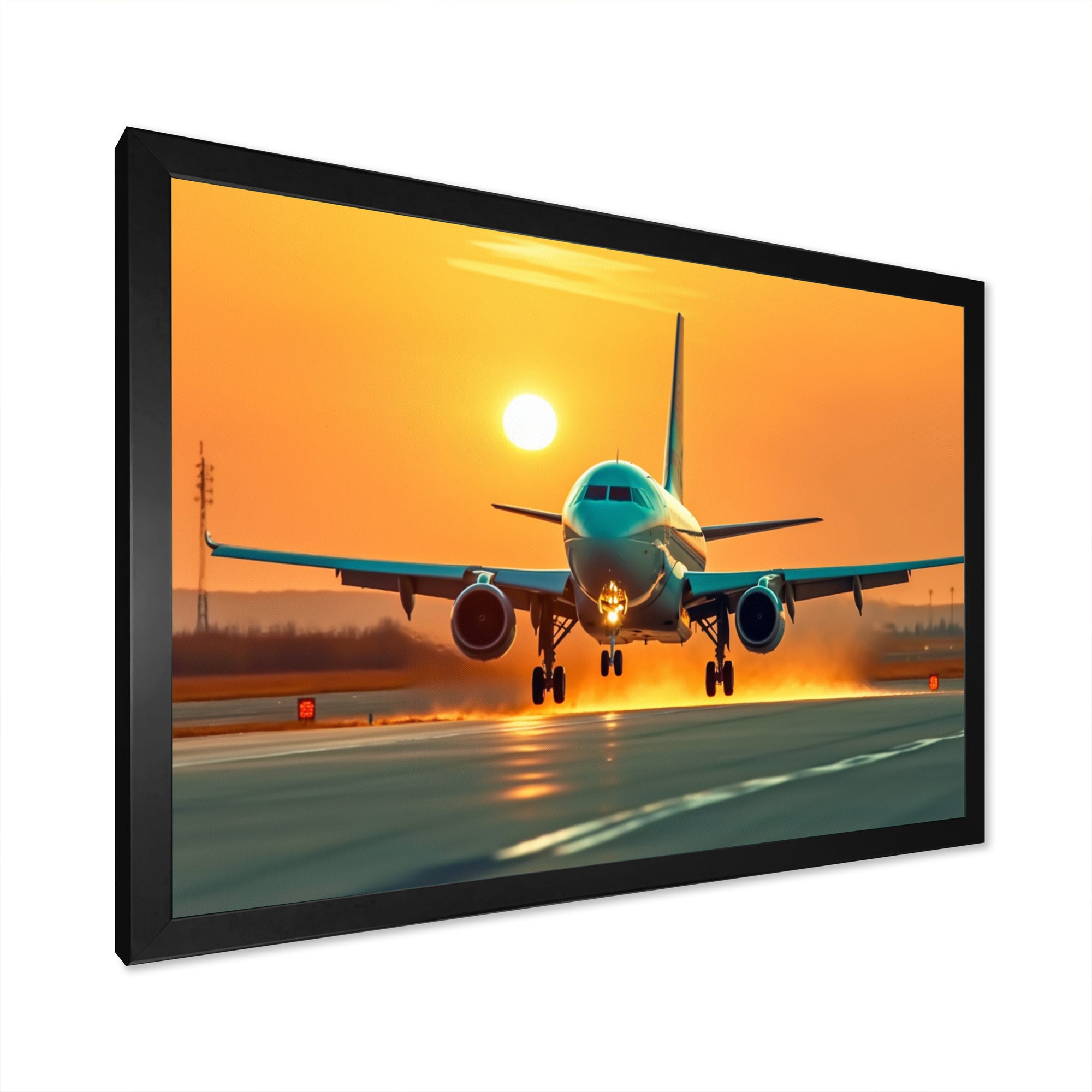 Sunset Airplane On The Tarmac I - Plane Canvas Wall Art