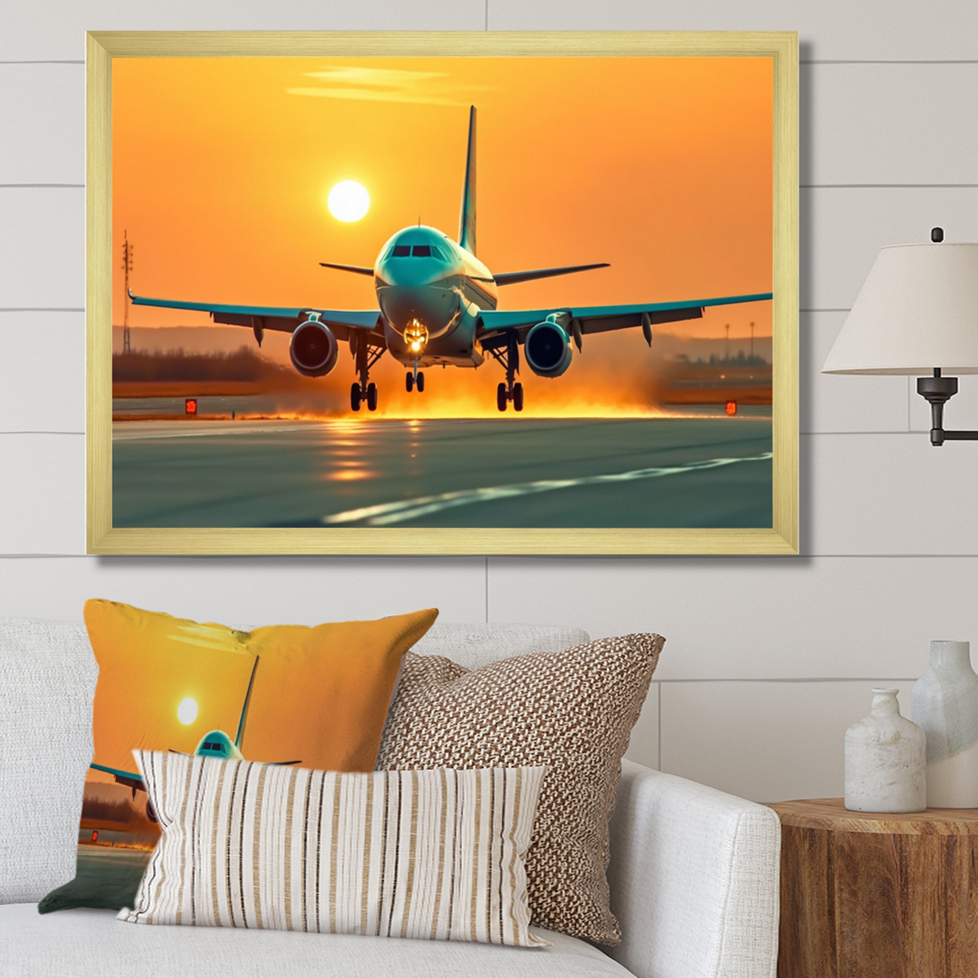 Sunset Airplane On The Tarmac I - Plane Canvas Wall Art