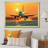 Sunset Airplane On The Tarmac I - Plane Canvas Wall Art