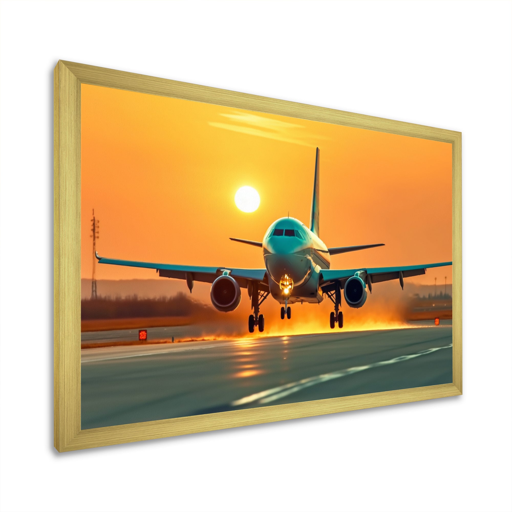 Sunset Airplane On The Tarmac I - Plane Canvas Wall Art