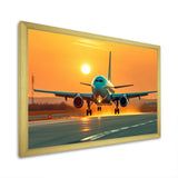 Sunset Airplane On The Tarmac I - Plane Canvas Wall Art